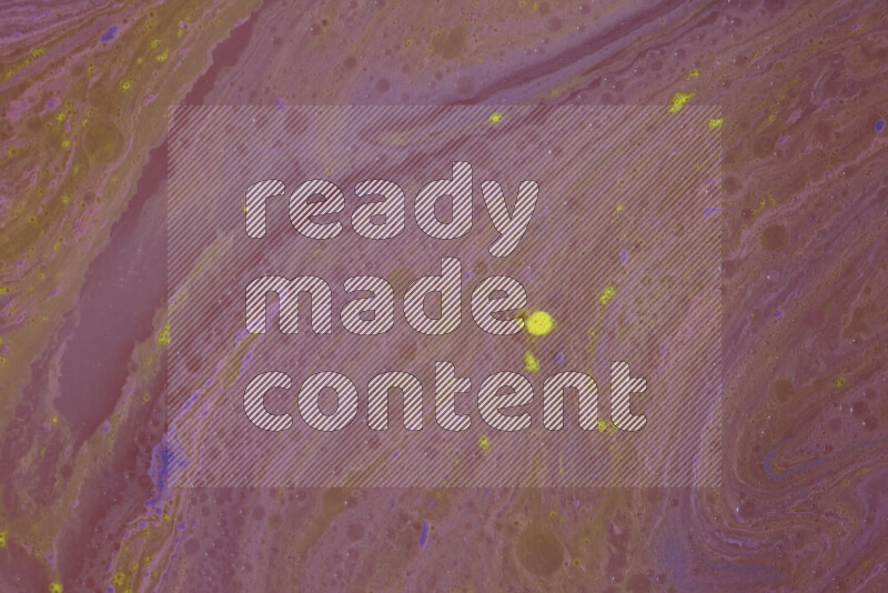 The image depicts a marbling effect with swirling patterns of purple and yellow