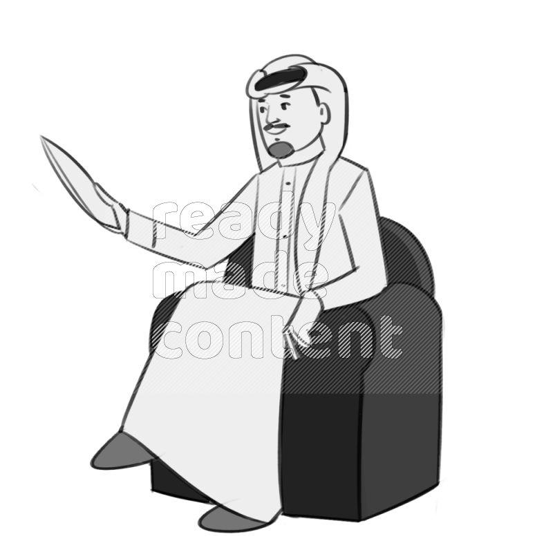 Saudi man  handing a paper setting on an armchair different angles eye leve