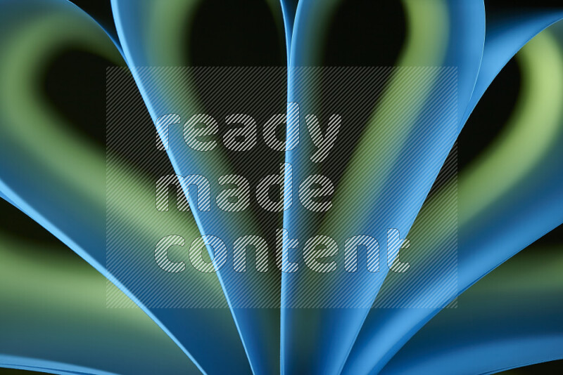 An abstract art piece displaying smooth curves in blue and green gradients created by colored light