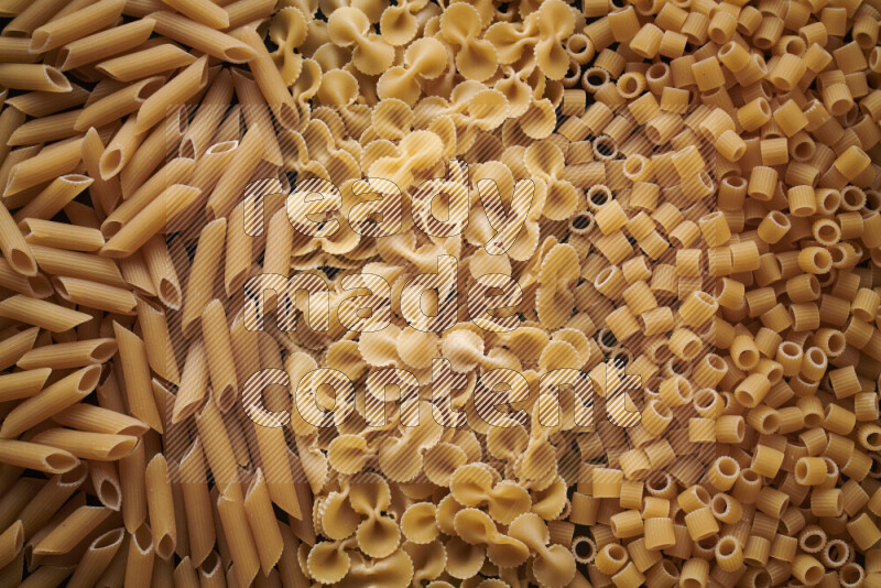 3 types of pasta filling the frame