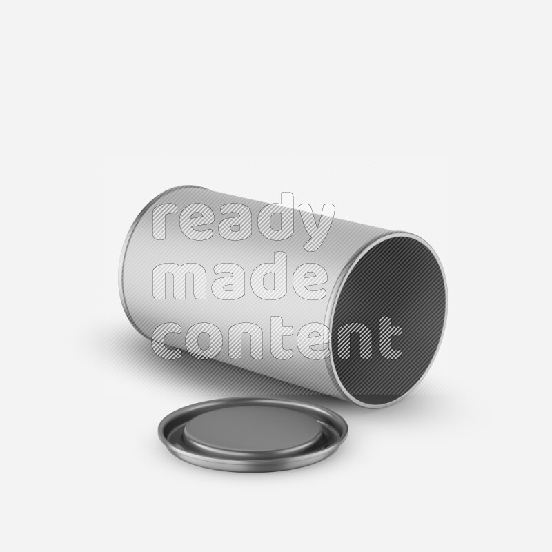 Paper tube mockup with glossy label and metal lid isolated on white background 3d rendering