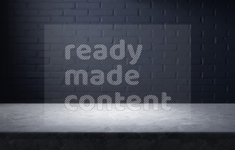 A marble table top with colored brick wall background