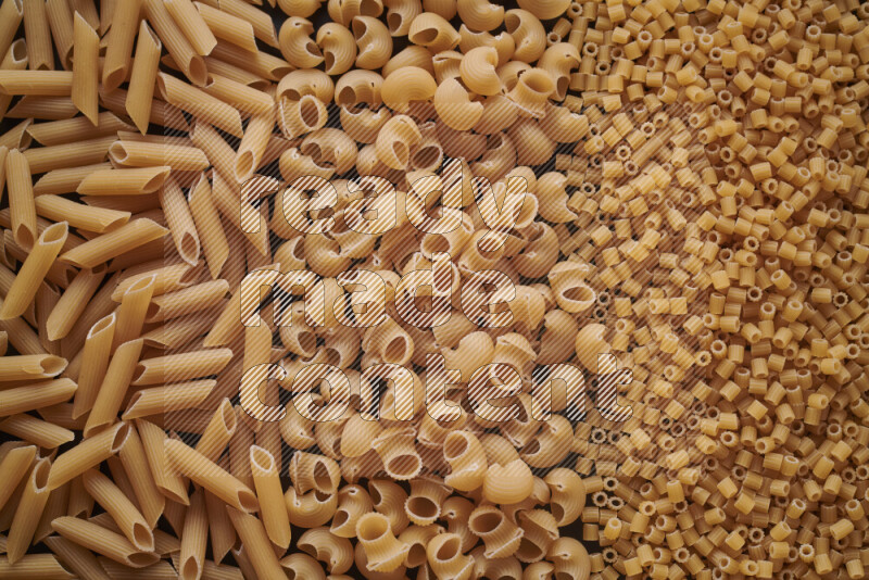 3 types of pasta filling the frame