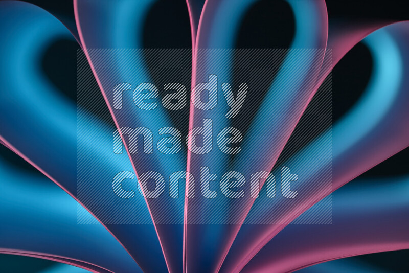 An abstract art piece displaying smooth curves in blue and pink gradients created by colored light