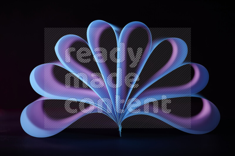 An abstract art piece displaying smooth curves in blue and purple gradients created by colored light