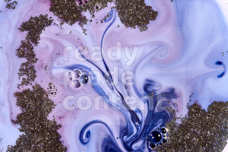 لقطة مقربة لبريق ذهبي متلألئ منتشر على خلفية من اللون الأزرق والأحمر في حركات دائرية