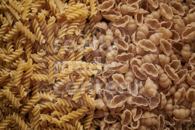 2 types of pasta filling the frame