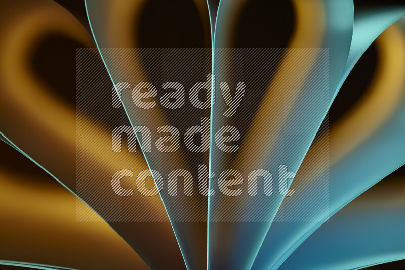 An abstract art piece displaying smooth curves in yellow and green gradients created by colored light